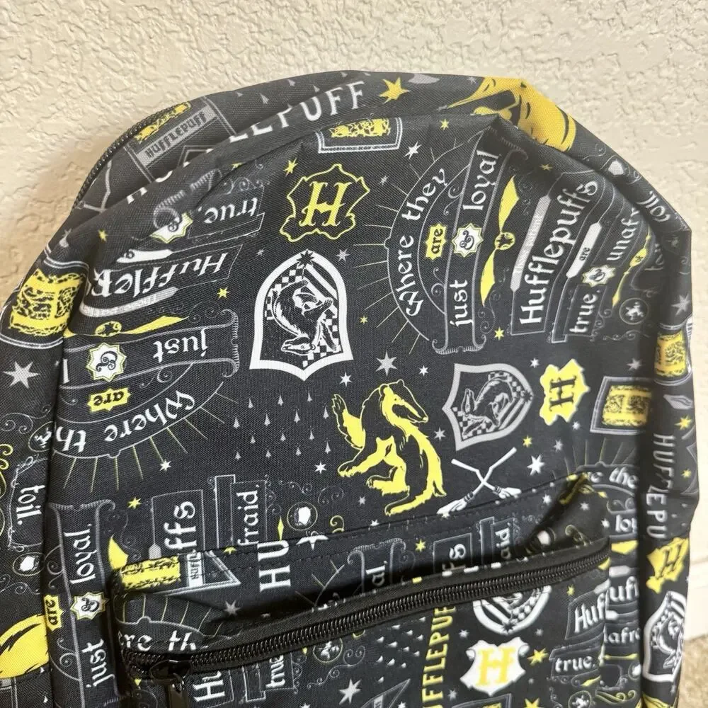 Harry Potter Hufflepuff Backpack Black Yellow Hogwarts House Laptop Bag NWOT